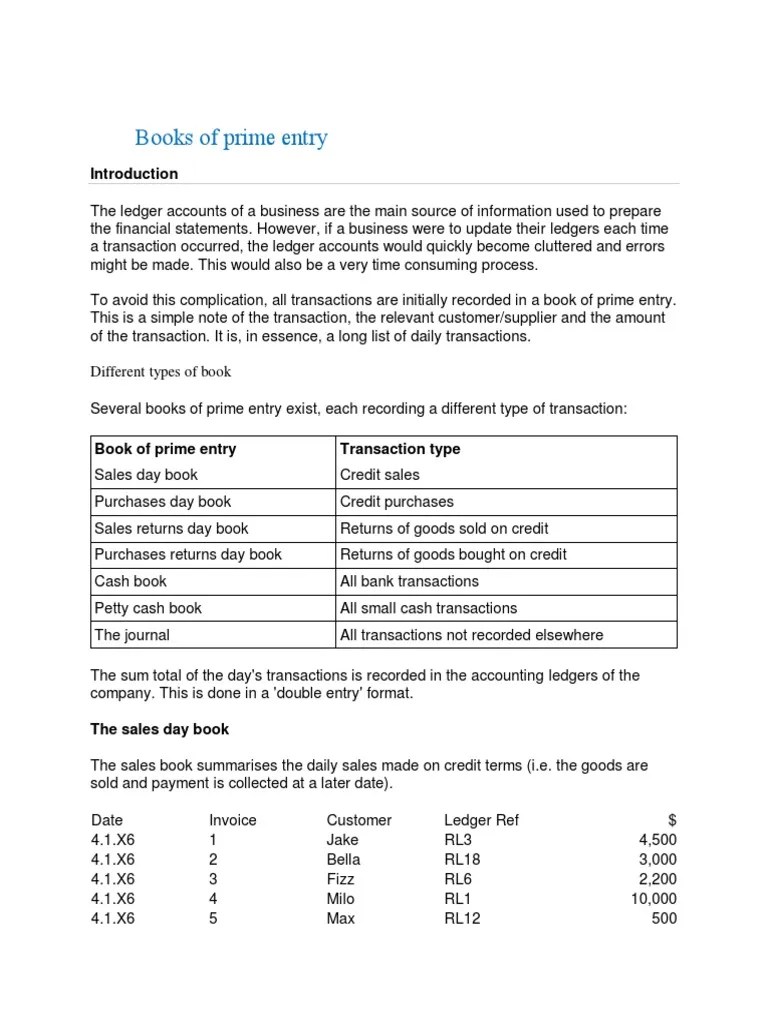 Books Of Prime Entry: An Overview Of The Key Transaction Recording Books Used In Accounting To ...