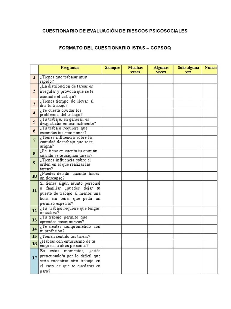CUESTIONARIO DE EVALUACIÓN DE RIESGOS PSICOSOCIALES | PDF