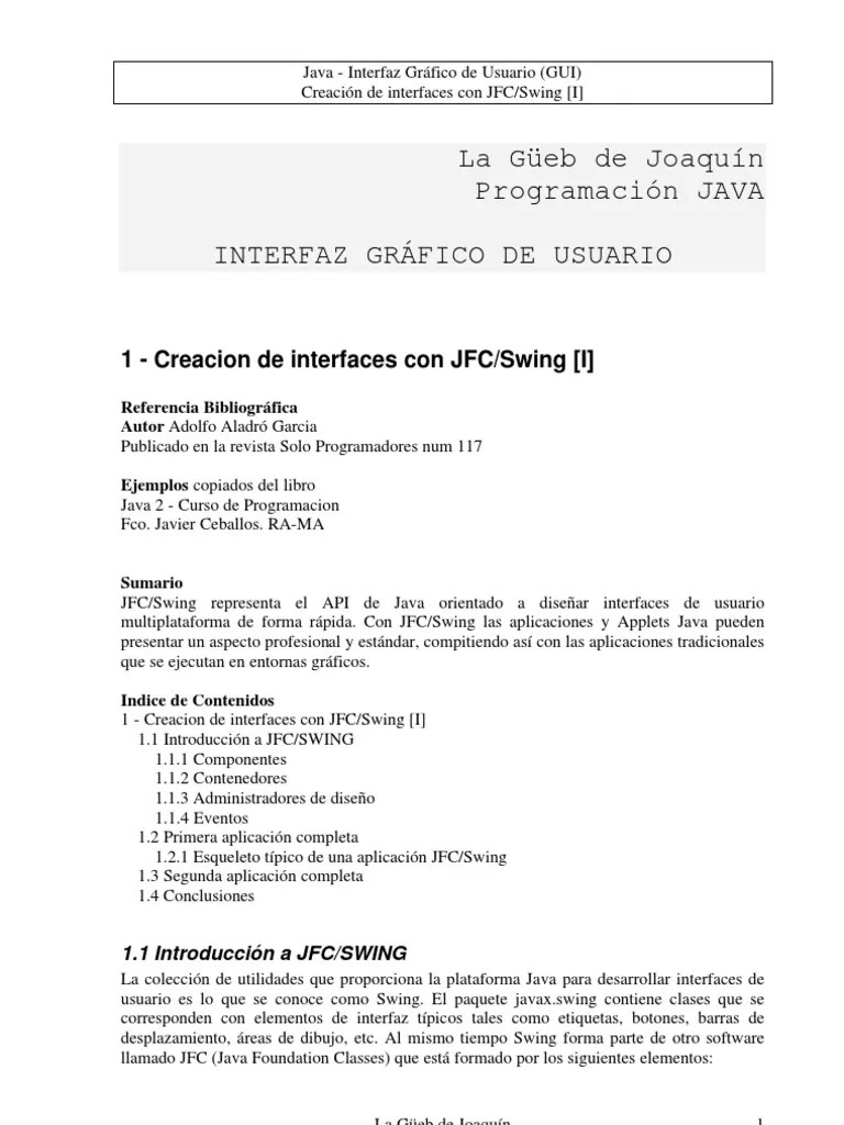 Java Interfaz Grafica De Usuario | PDF | Java (lenguaje De Programación ...