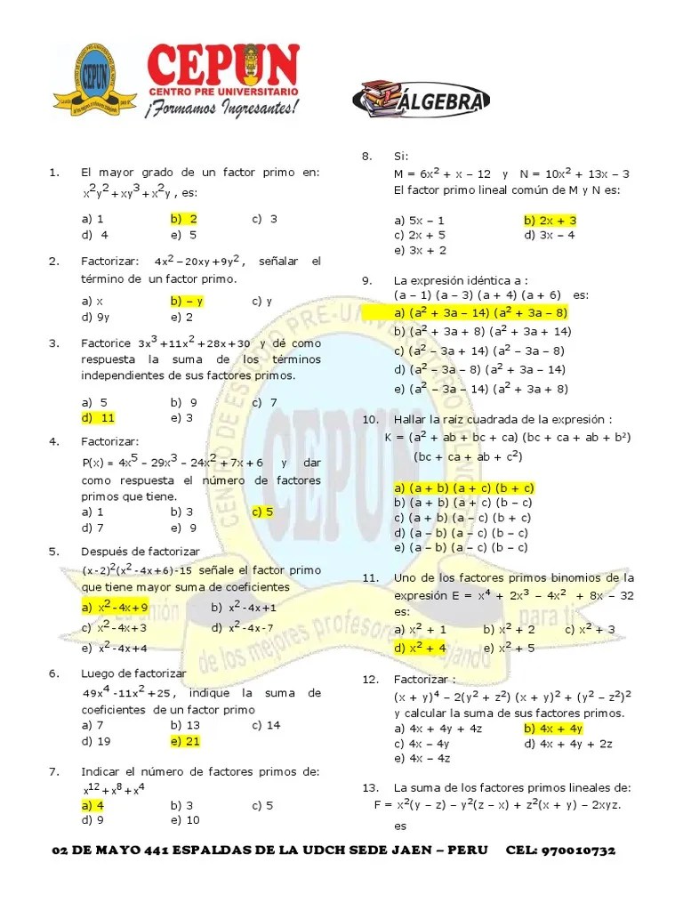 Algebra Factorizacion | PDF | Factorización | Análisis Matemático