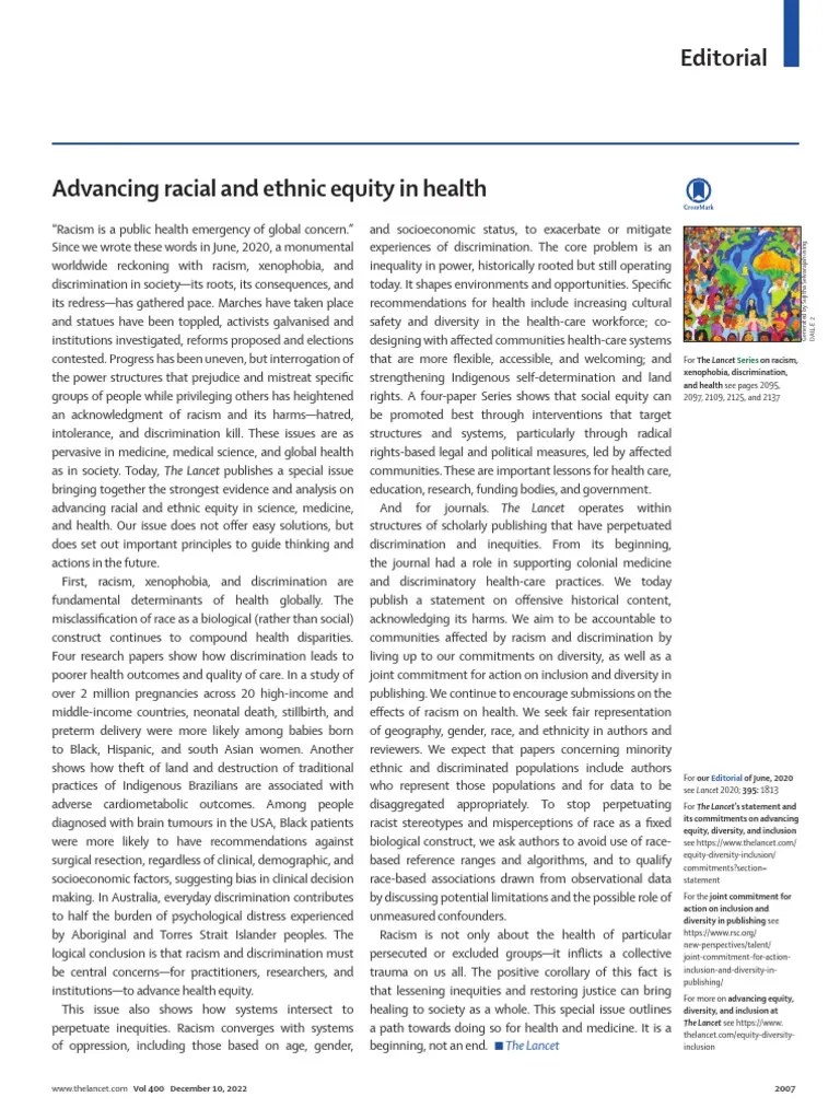 Advancing Racial And Ethnic Equity In Health - Lance | PDF | Racism | Discrimination & Race ...