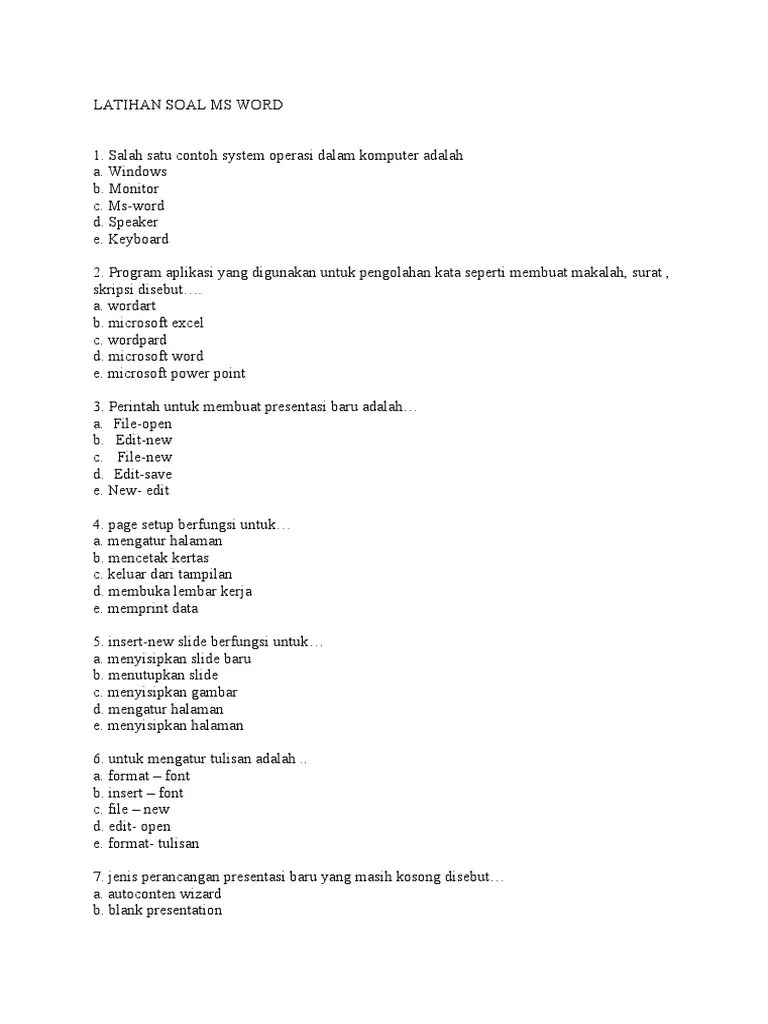 Latihan Soal Ms Word Pdf Metode Bahan Ajar Komputer