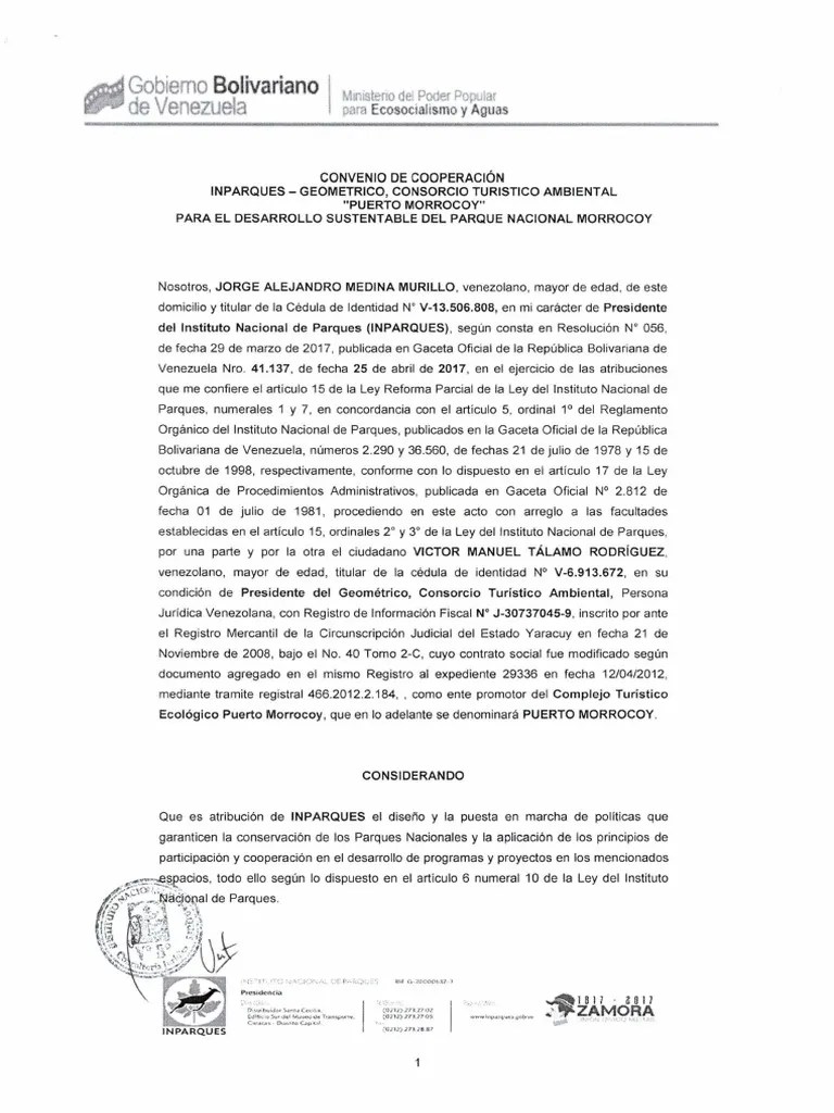 Convenio De Cooperacion Inparques-Geometrico Para El Desarrollo | PDF | Venezuela
