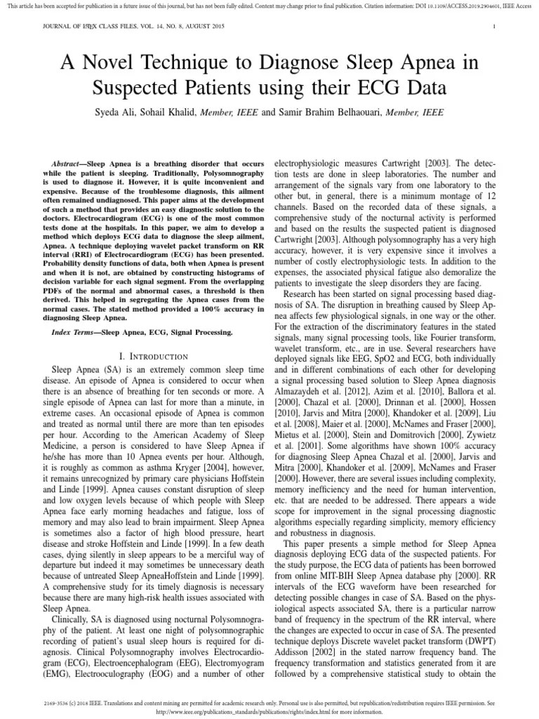 A Novel Technique To Diagnose Sleep Apnea In Suspected Patients Using Their ECG Data | PDF ...