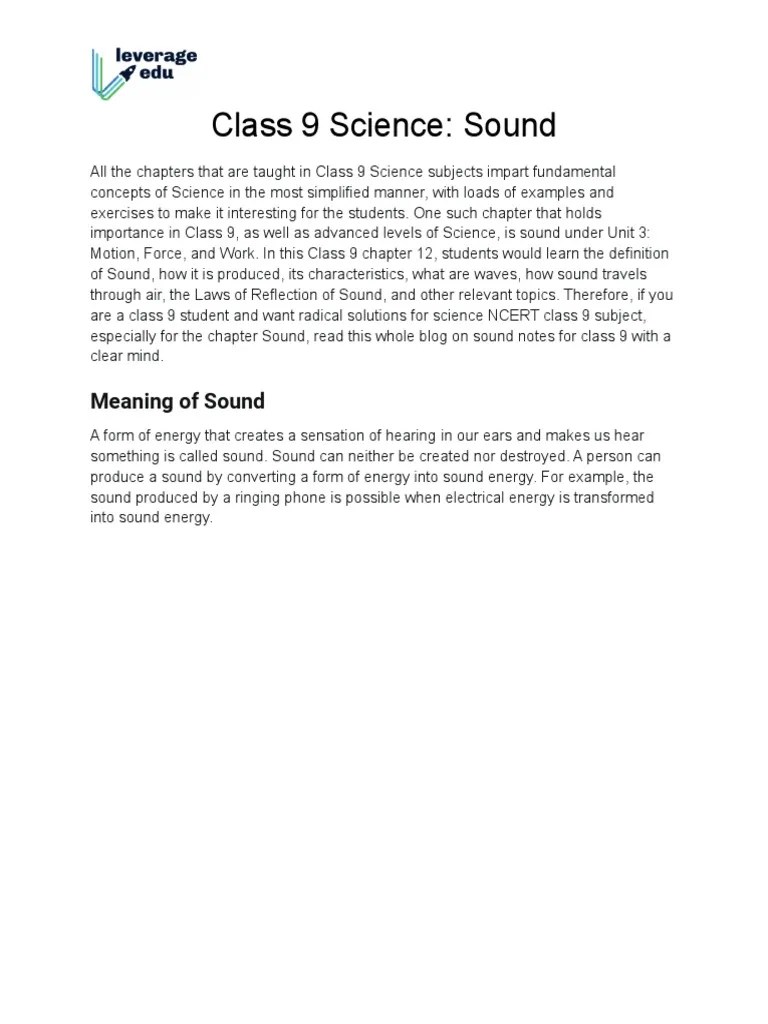 Class 9 Science Sound NCERT Notes PDF | Download Free PDF | Sound ...