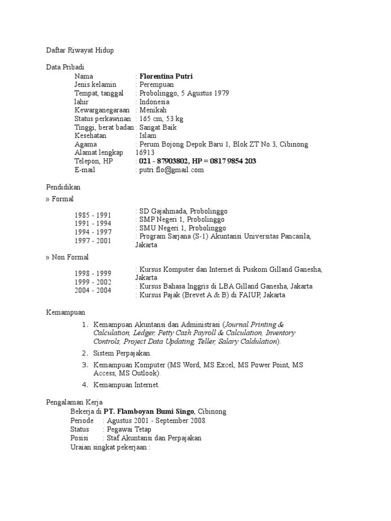 Daftar Riwayat Hidup Cv