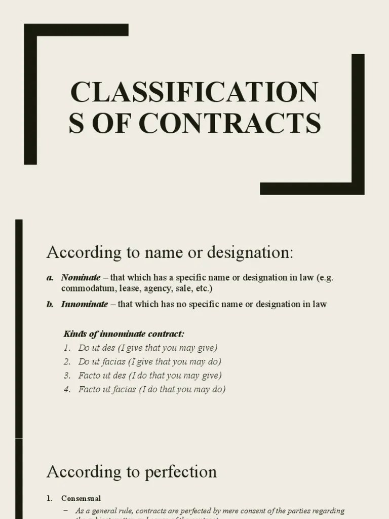 Classifications Of Contracts | PDF | Consideration | Consent