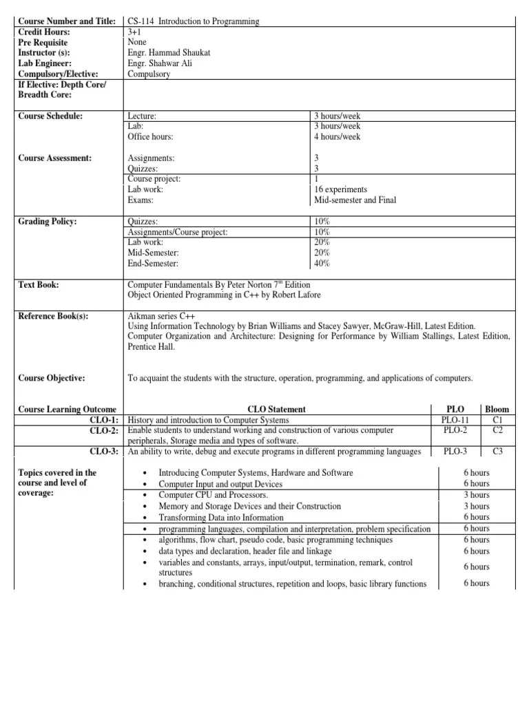 Intro To Programming Course | PDF | Programming | Computer Program