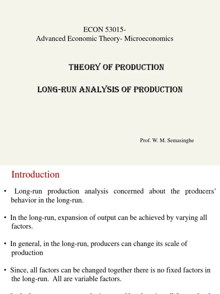 Long Run Analysis Of Production | PDF | Long Run And Short Run ...