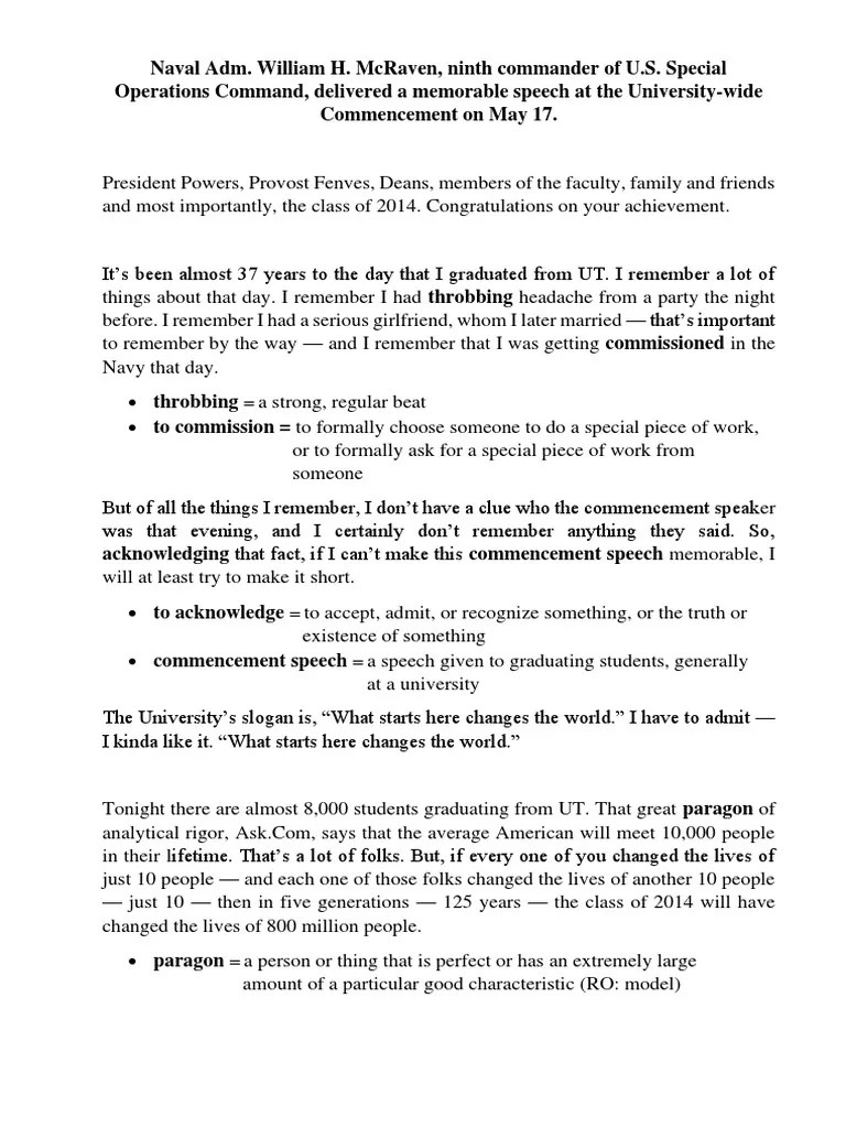 Admiral Mcraven Speech T | PDF | Platoon