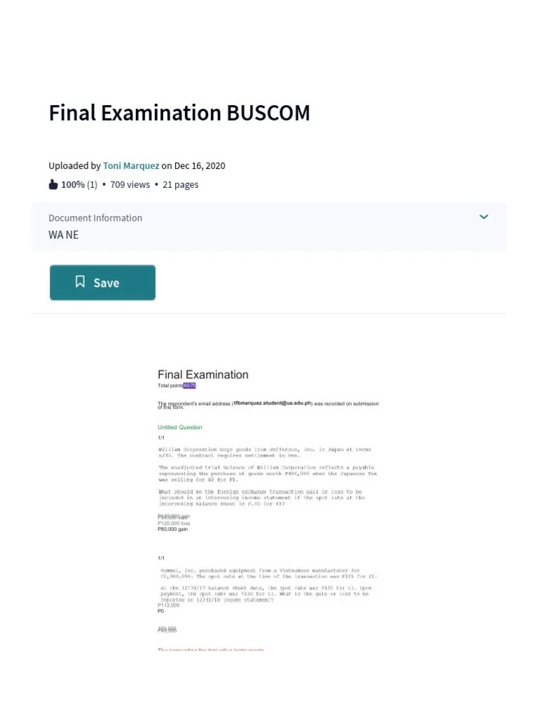 Final Examination BUSCOM - PDF - Inflation - Goodwill (Accounting ...