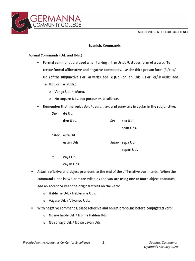 Spanish Commands | PDF | Languages | Foreign Language Studies