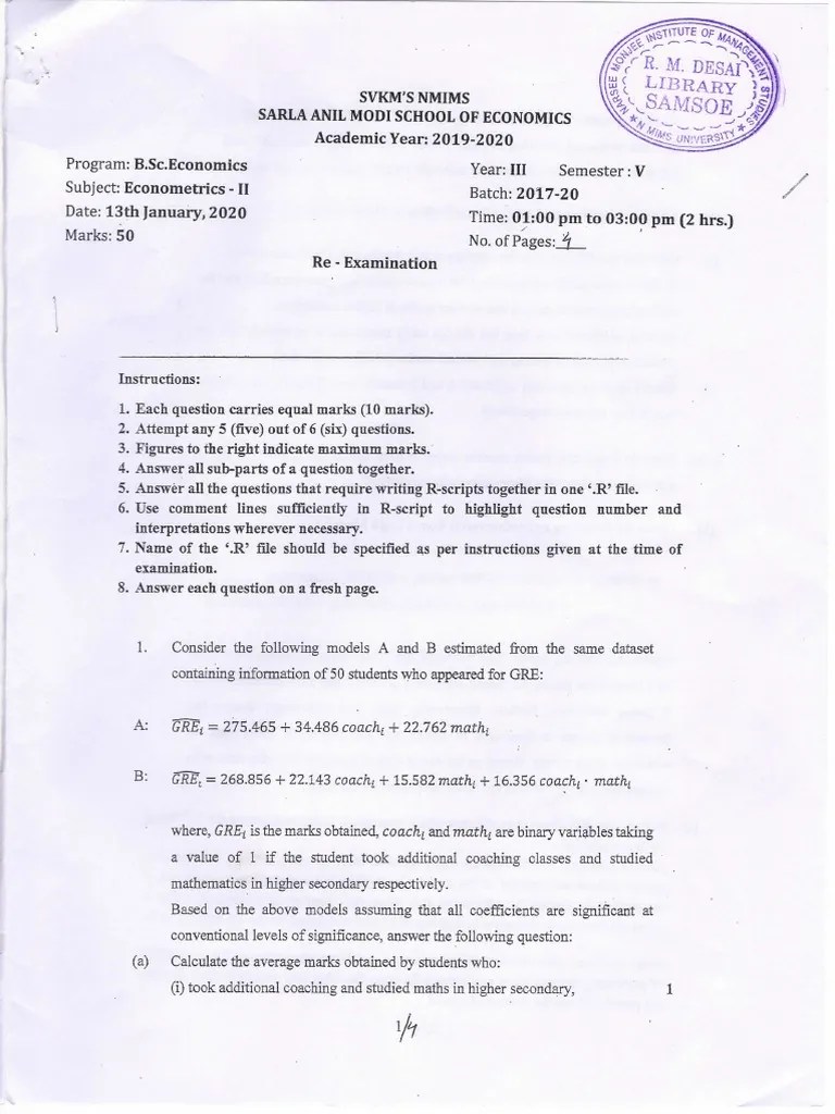 Analysis Of An Econometrics Examination Assessing Students' Knowledge ...