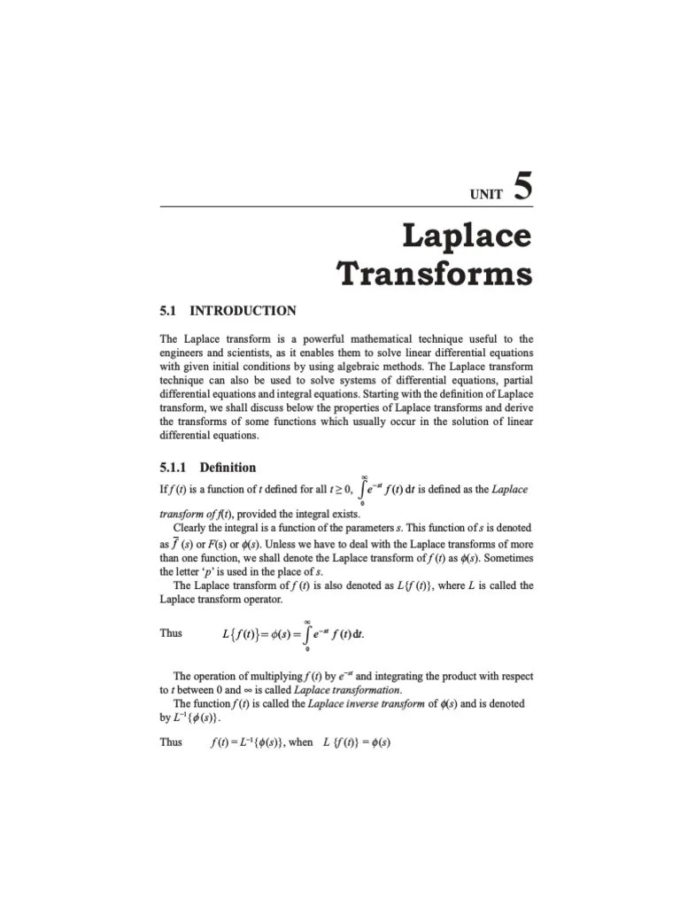 An Introduction To Laplace Transforms: Properties, Transforms Of ...