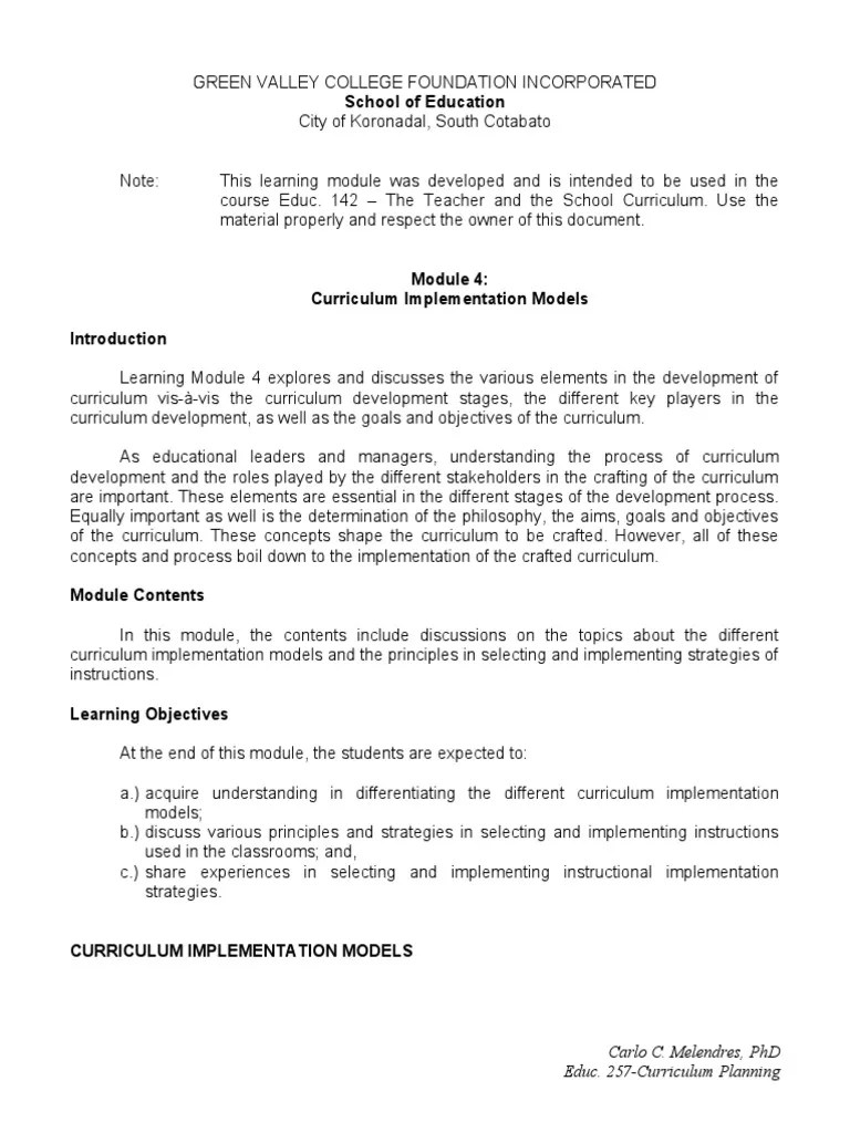 Curriculum Implementation Models Explained | PDF | Teaching Method ...