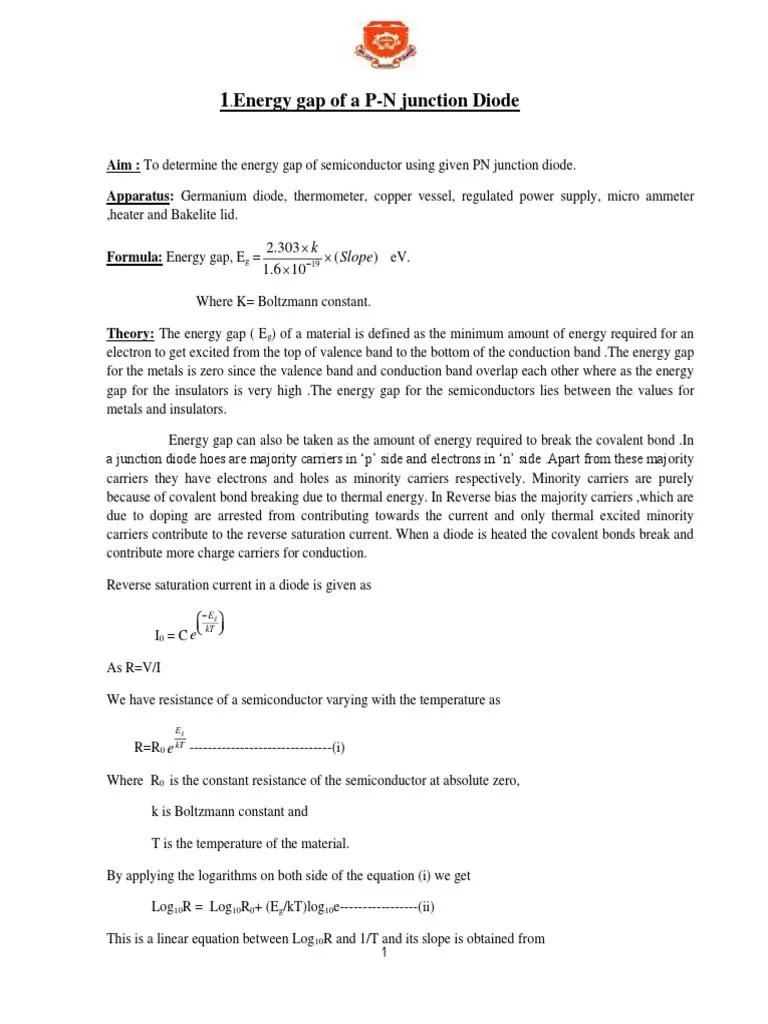 Applied Physics Lab (Cycle-1) Manual (22-23) | PDF | P–N Junction | Diode