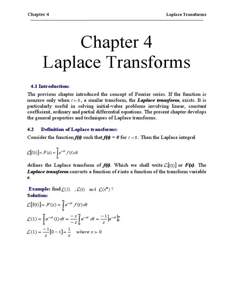 Chapter 4 Laplace Transformation-JA | PDF | Partial Differential ...