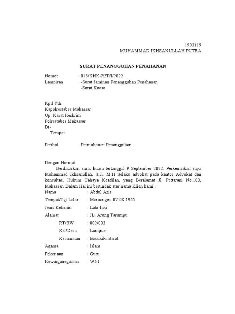 Surat Penangguhan Penahanan, Ikhsan | PDF