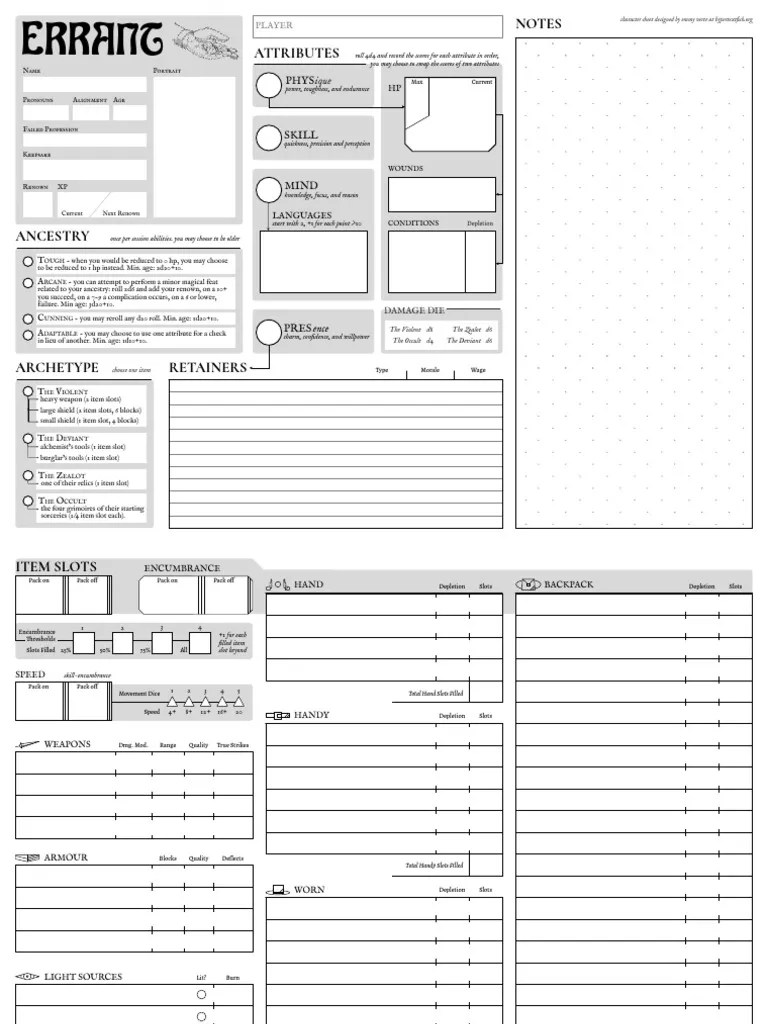 Errant RPG Character Sheet | PDF | Role Playing Games | Gaming