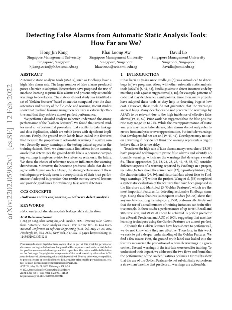 Detecting False Alarms From Automatic Static Analysis Tools: How Far ...