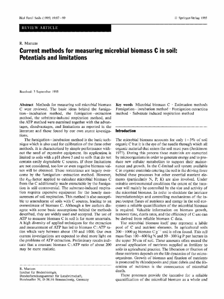 Current Methods For Measuring Microbial Biomass C In Soil | PDF | Soil ...