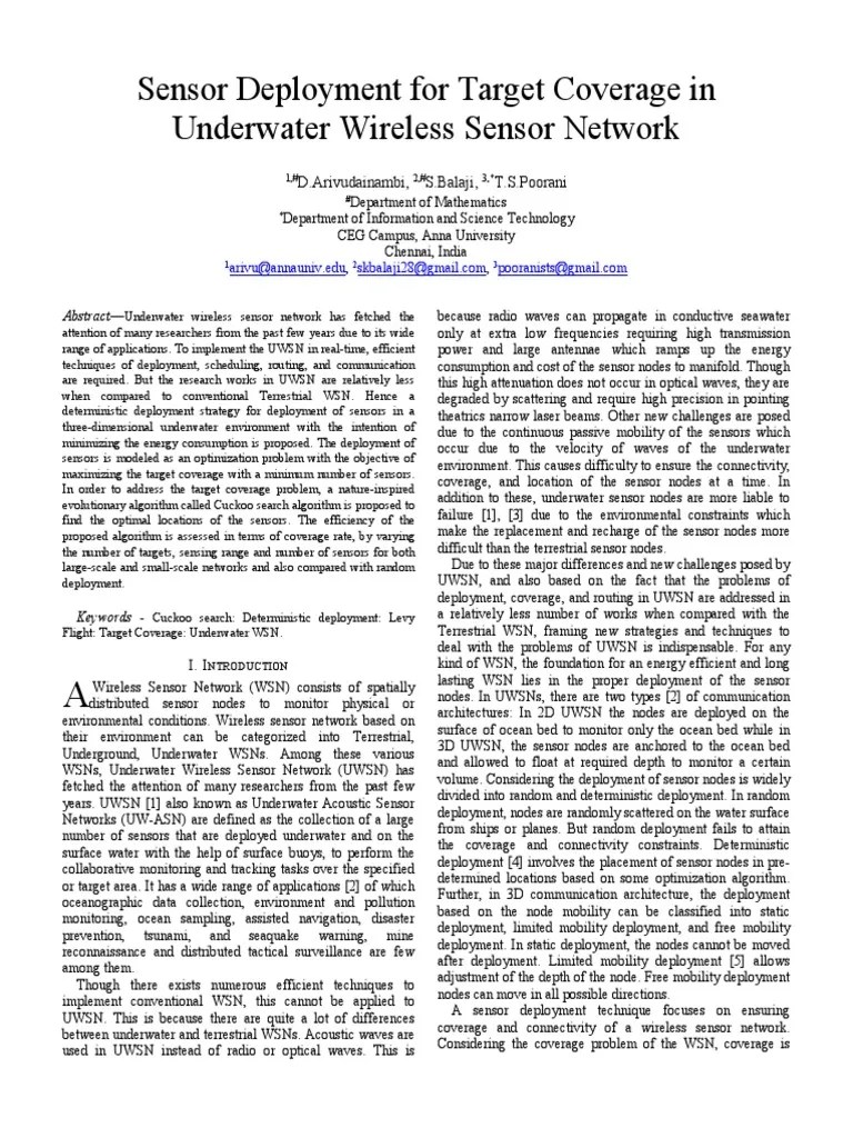 2016 Sensor Deployment For Target Coverage In | PDF | Wireless Sensor ...