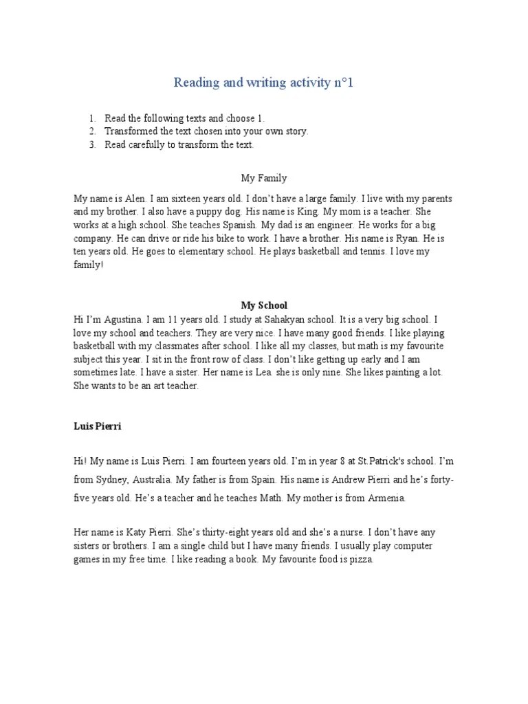 Reading And Writing Activity 1 | PDF