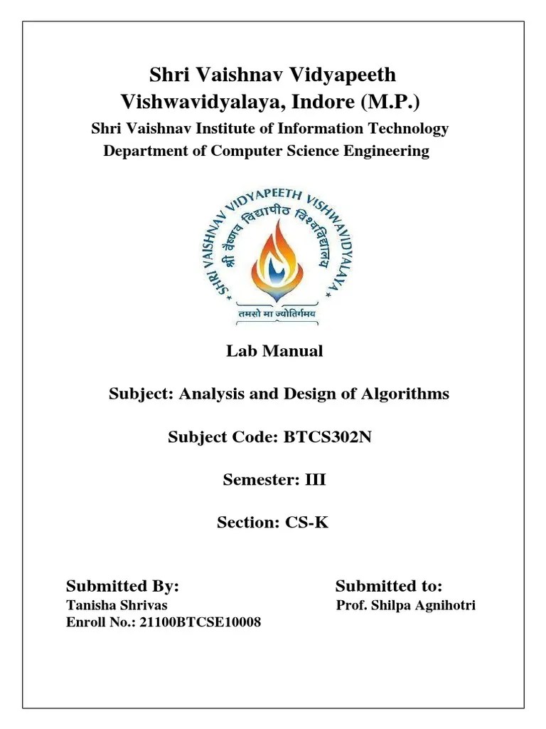 Analysis And Design Of Algorithms Lab Manual | PDF | Namespace | Iteration
