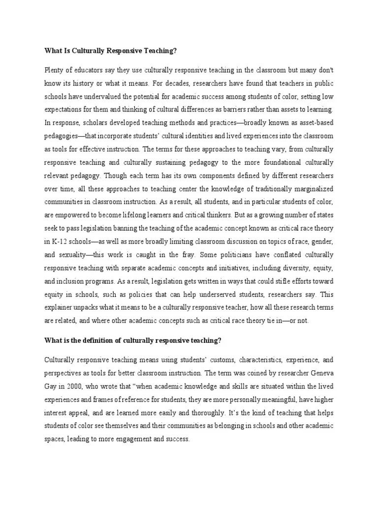 What Is Culturally Responsive Teaching | PDF | Teaching Method | Teachers