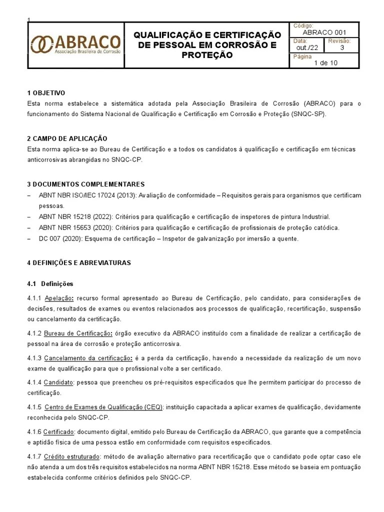ABRACO 001 Rev 3 1 | PDF | Certificação | Crédito