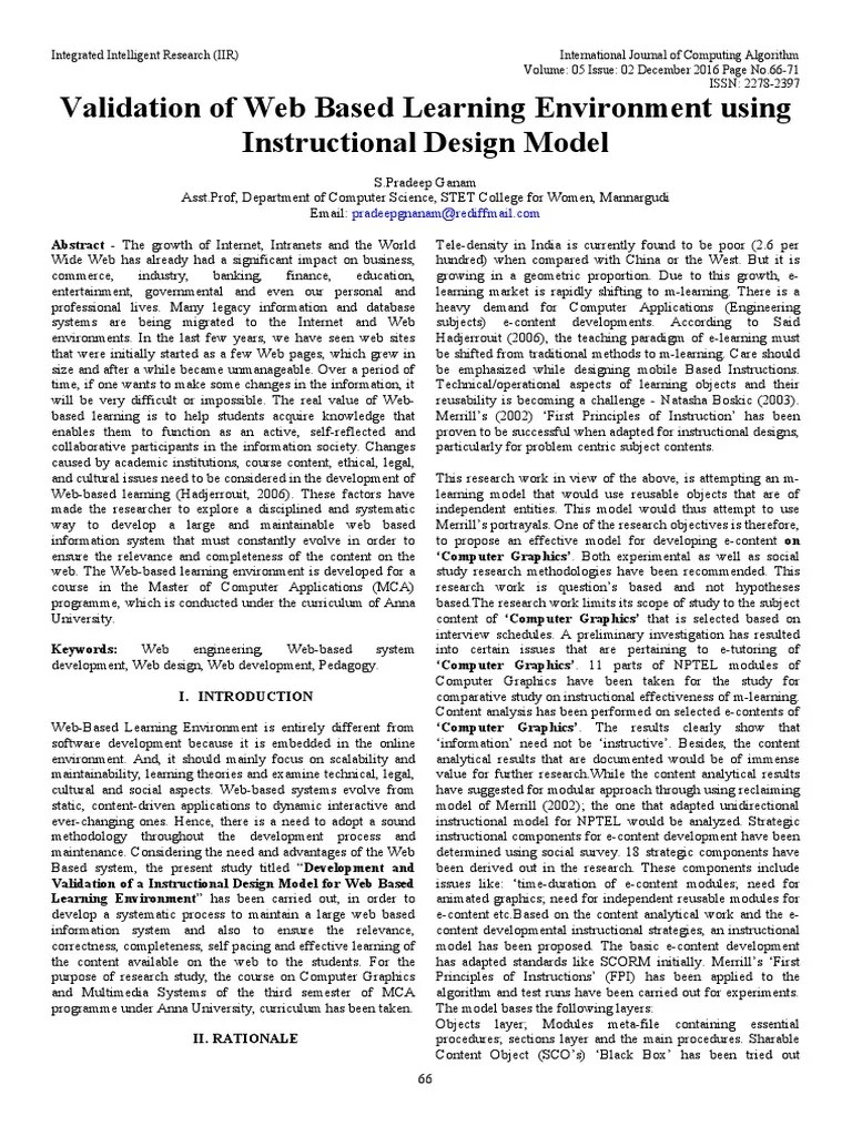 Validation Of Web Based Learning Environment Using Instructional Design ...