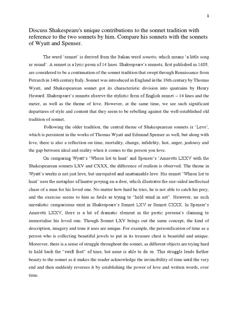Analysis Of Shakespearean Sonnets LXV And CXXX | PDF | Sonnets | Poetry
