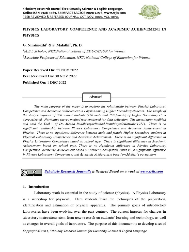 Physics Laboratory Competence And Academic Achievement In Physics | PDF ...