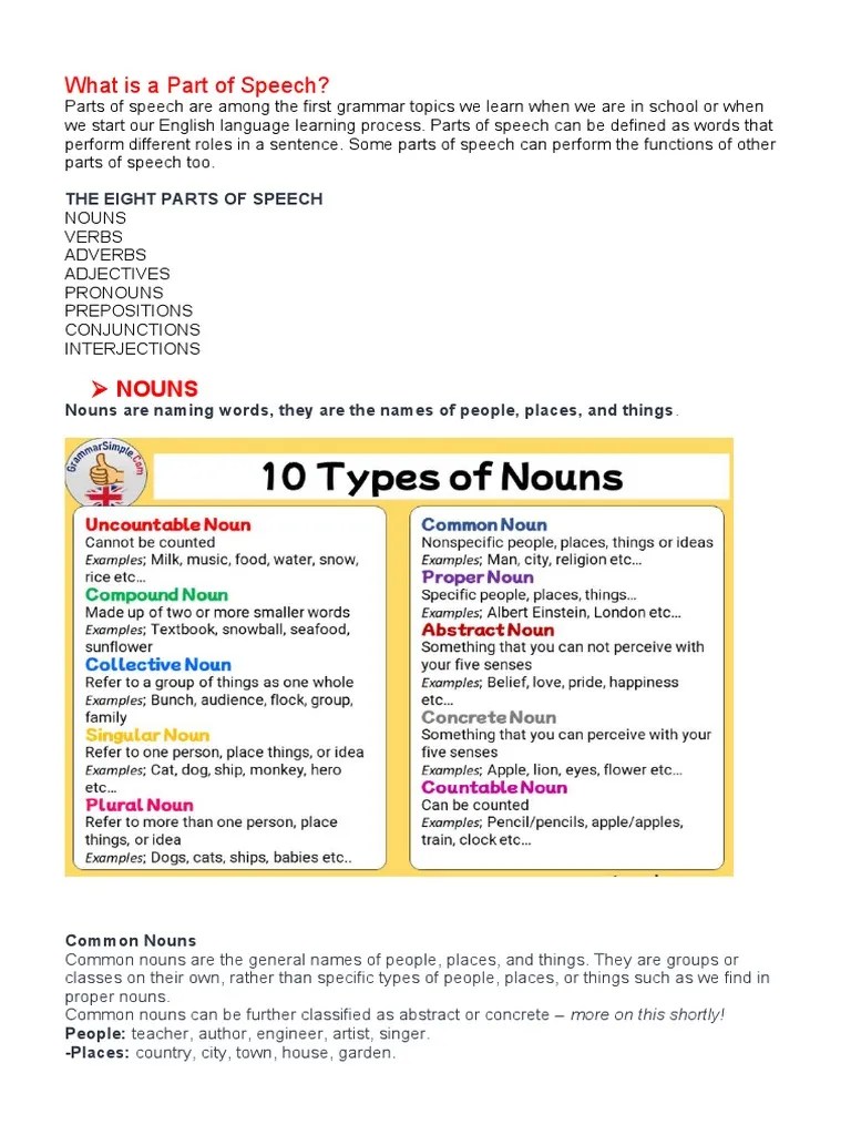 Parts Of Speech Lesson And Practices | PDF | Part Of Speech | Noun