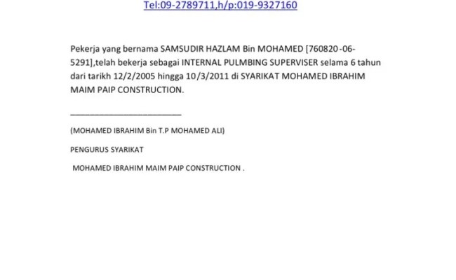 Adalah melalui (sistem rekod kedatangan) Contoh Surat Pengesahan Pekerja Otosection