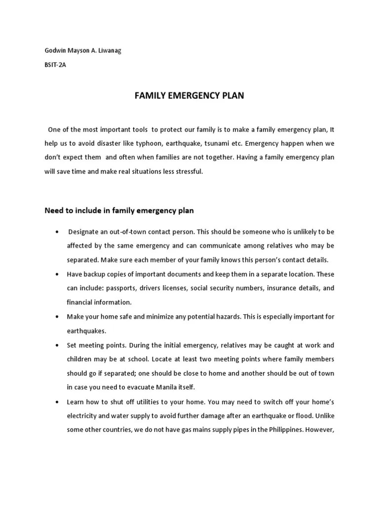 Family Emergency Plan | PDF | Emergency Management | Emergency