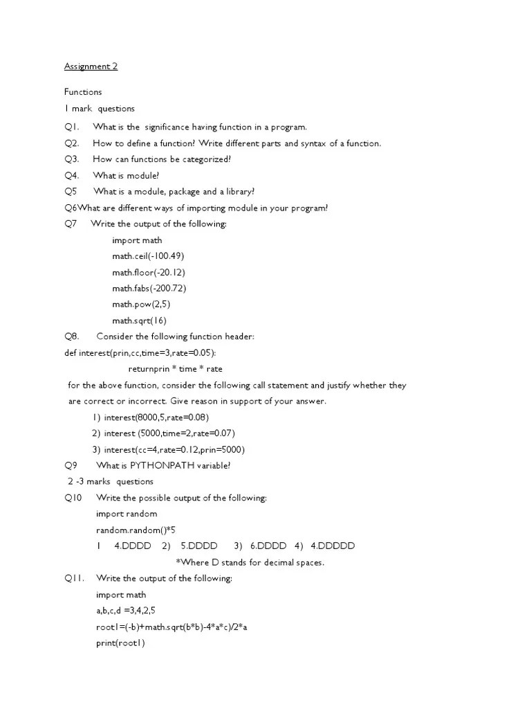Assignment 2 FUNCTIONS | PDF | Parameter (Computer Programming ...