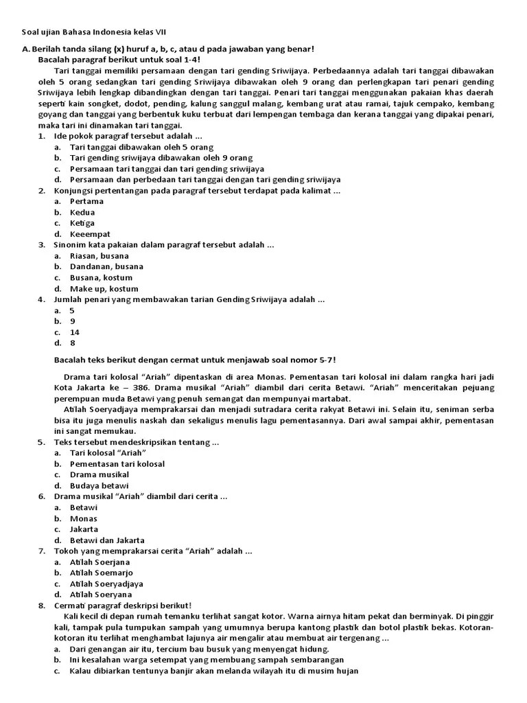 Soal Ujian Bahasa Indonesia Kelas VII | PDF