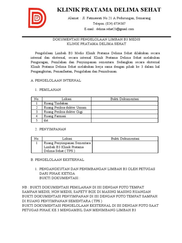 Dokumentasi Pengelolaan Limbah B3 Medis | PDF