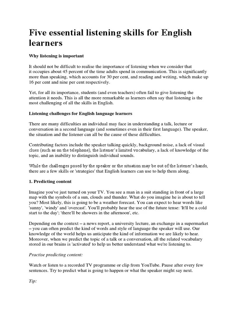 Five Essential Listening Skills For English Learners: Predicting ...