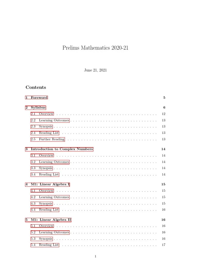 Mathematics Prelims Syllabus 2021-22 | PDF | Group (Mathematics) | Matrix (Mathematics)