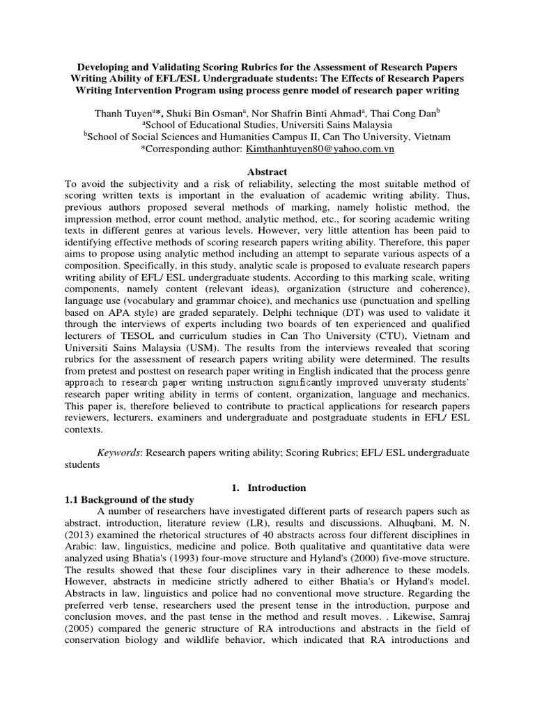 Developing And Validating Scoring Rubrics For The Assessment Of ...