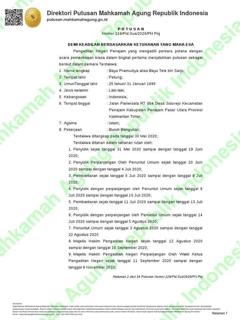 Putusan 119 Pid - Sus 2020 PN PNJ 20221123133303 | PDF