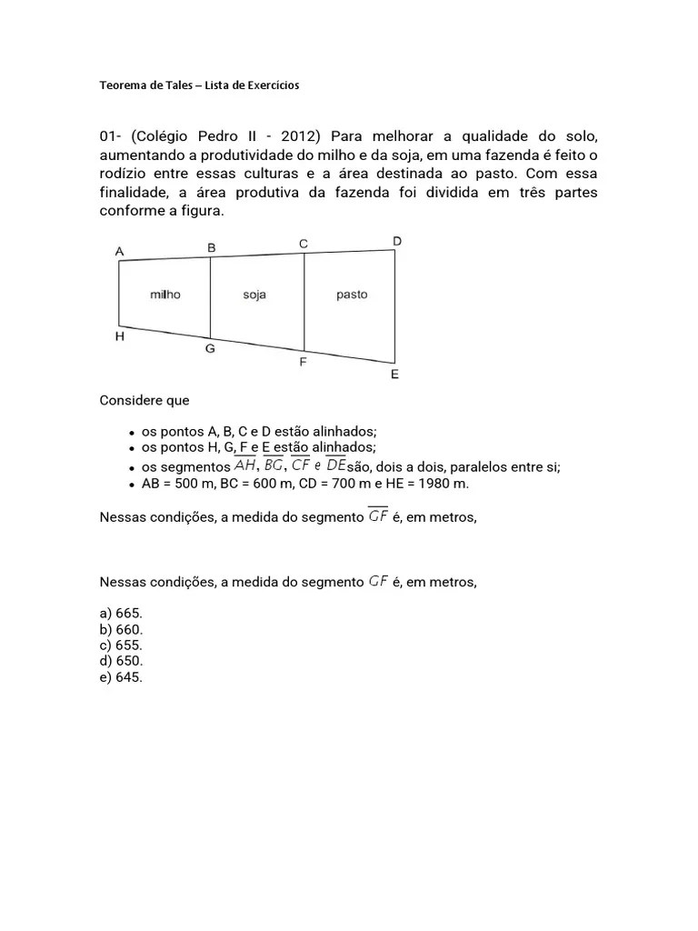 Teorema De Tales Exercícios | PDF