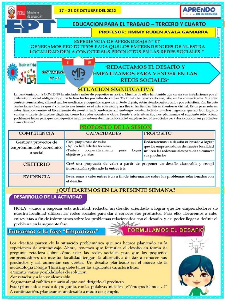 Experiencia De Aprendizaje #07 - Actividad #01 - 3ero Y 4to - Ept ...