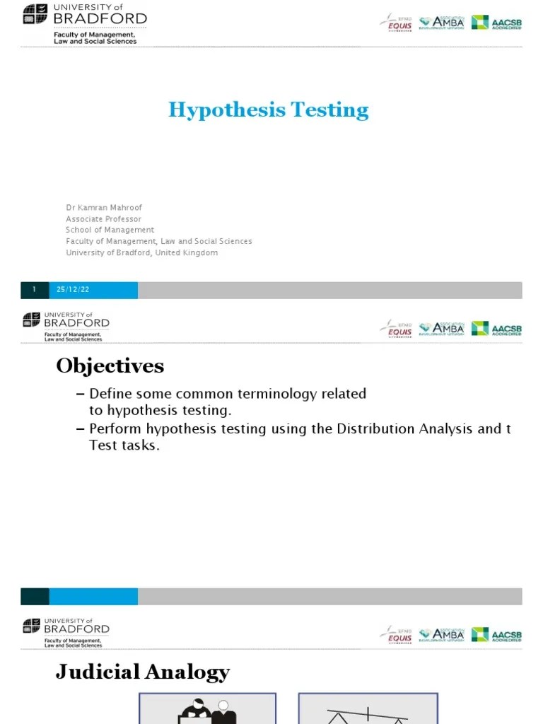 An Introduction To Hypothesis Testing: Objectives, Terminology ...