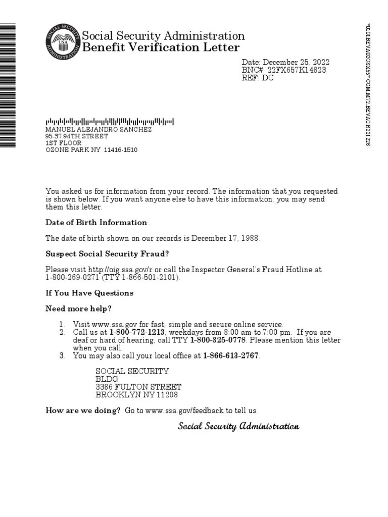 Benefit Verification Letter | PDF