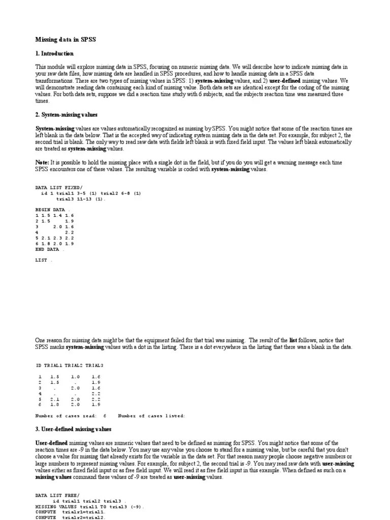 11 - Missing Data In SPSS - 1.1 | PDF | Analysis Of Variance | Spss