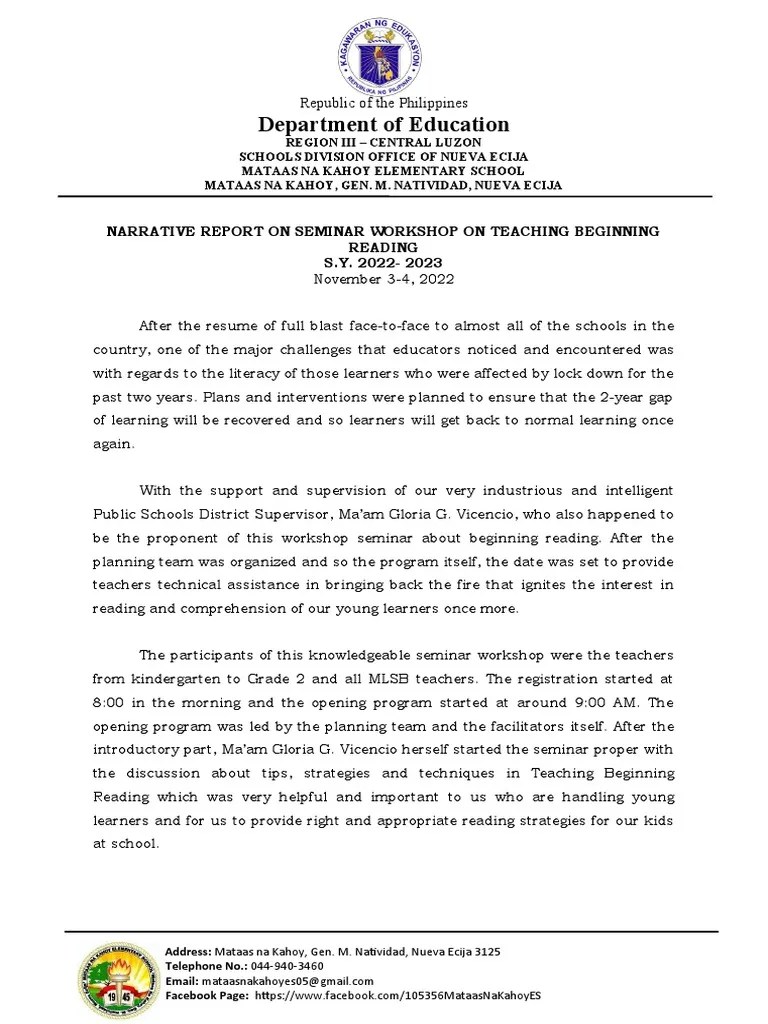 Accomplishment Report Seminar On Beginning Reading | PDF | Teachers | Learning