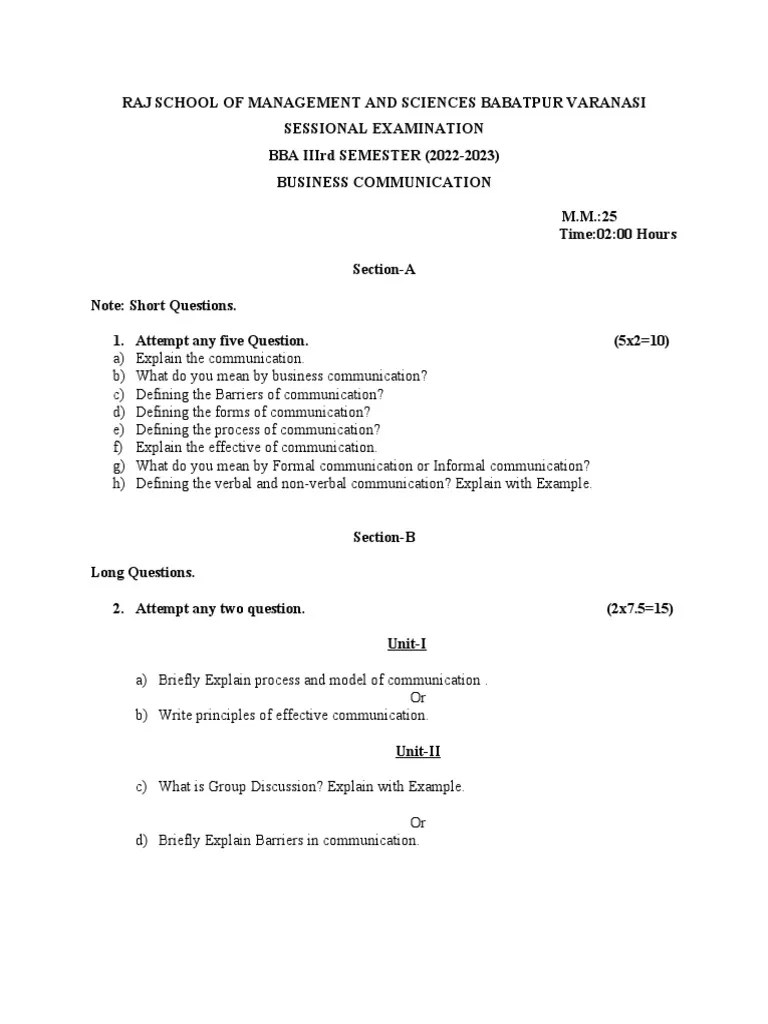 BBA 3rd Sem Business Communication | PDF